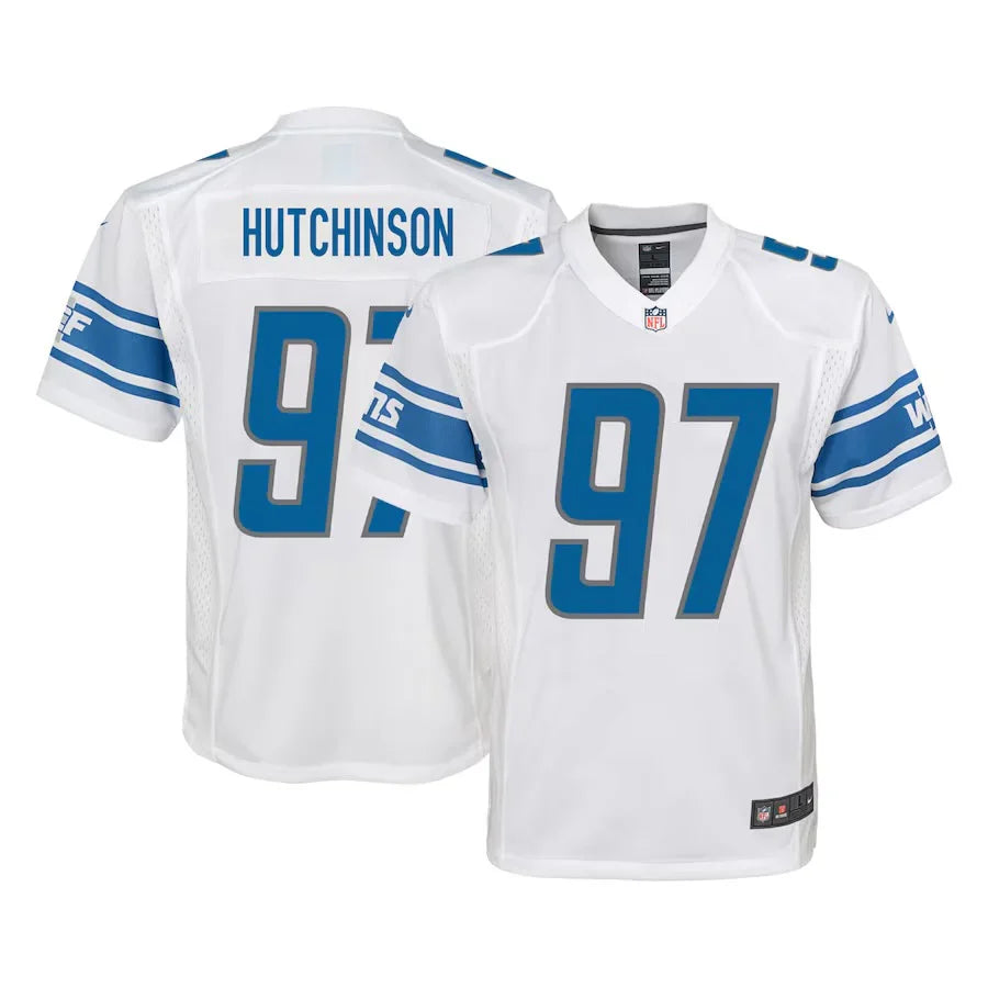 Aiden Hutchinson YOUTH KIDS Detroit Lions Official NFL Nike Jersey White product image 2, provided for visual reference and