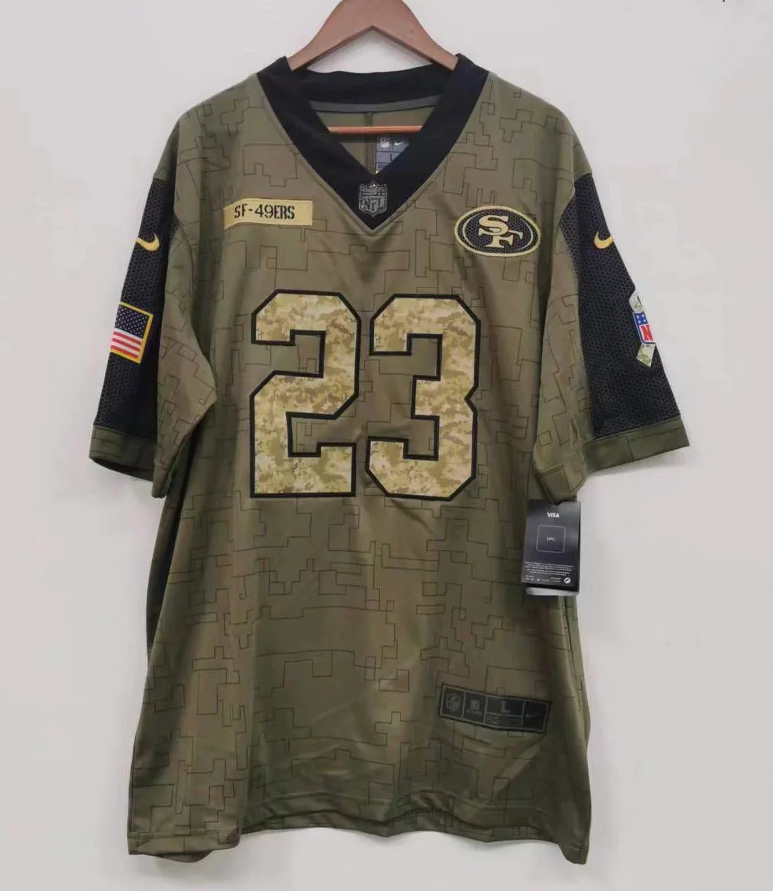 Christian McCaffrey San Francisco 49ers military salute to service Jersey product image 2, provided for visual reference and