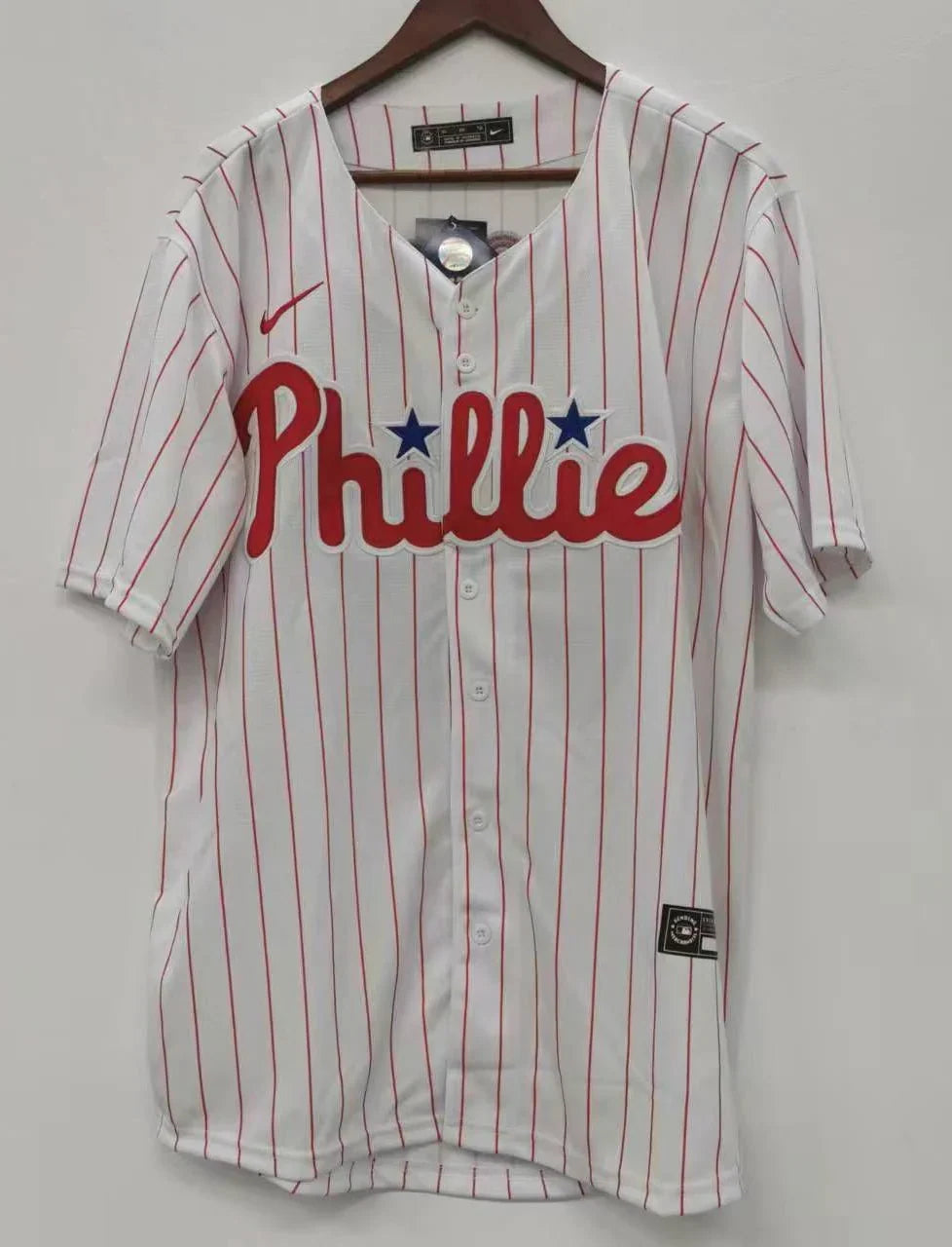 Alec Bohm Philadelphia Phillies Jersey white pinstripes product image 2, provided for visual reference and product detail