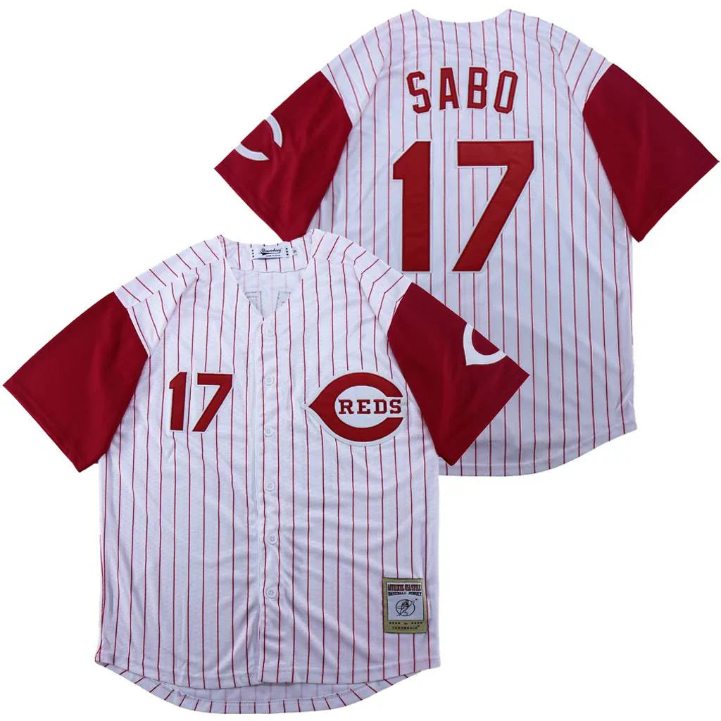 Chris Sabo Cincinnati Reds Jersey Mitchell & Ness White Pinstripe product image 1, provided for visual reference and product