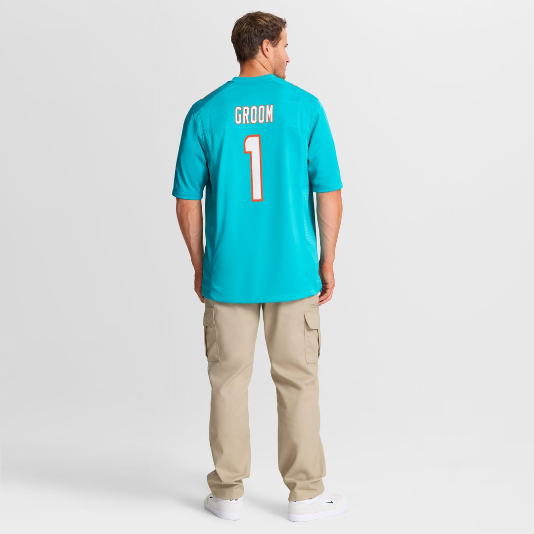 Men's Miami Dolphins Number 1 Groom Nike Aqua Game Jersey product image 8