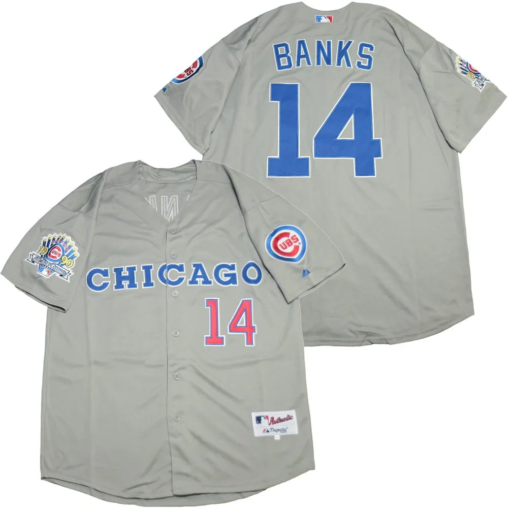 Ernie Banks Chicago Cubs Jersey Cooperstown Collection Majestic gray product image 1, provided for visual reference and
