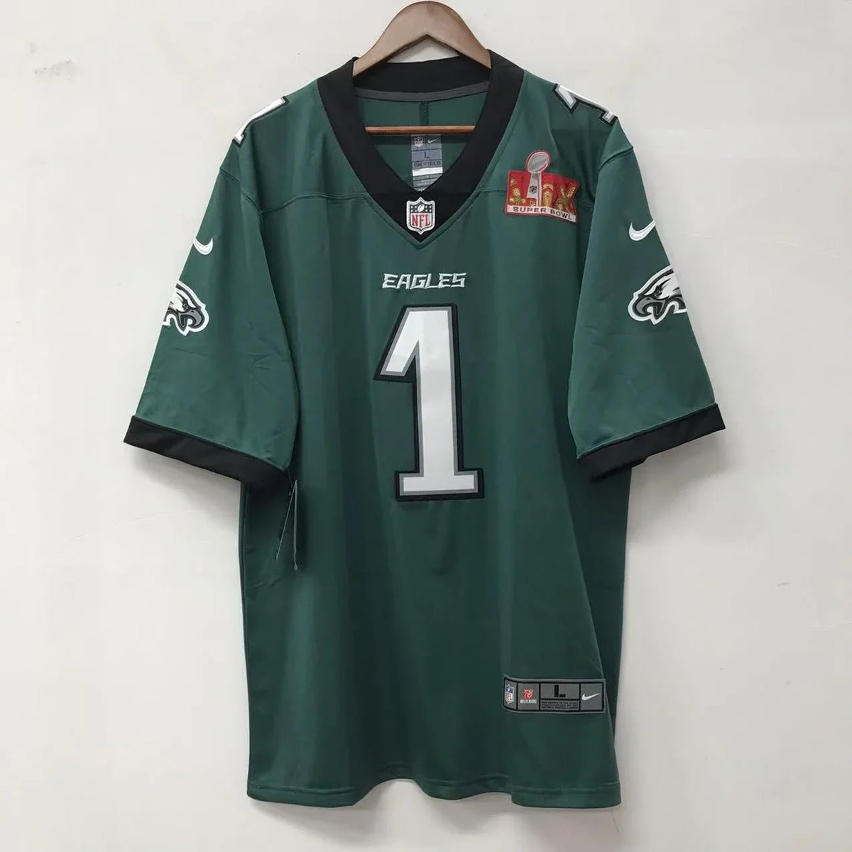 Jalen Hurts Philadelphia Eagles green official NFL NIKE Super Bowl Jersey product image 2, provided for visual reference and