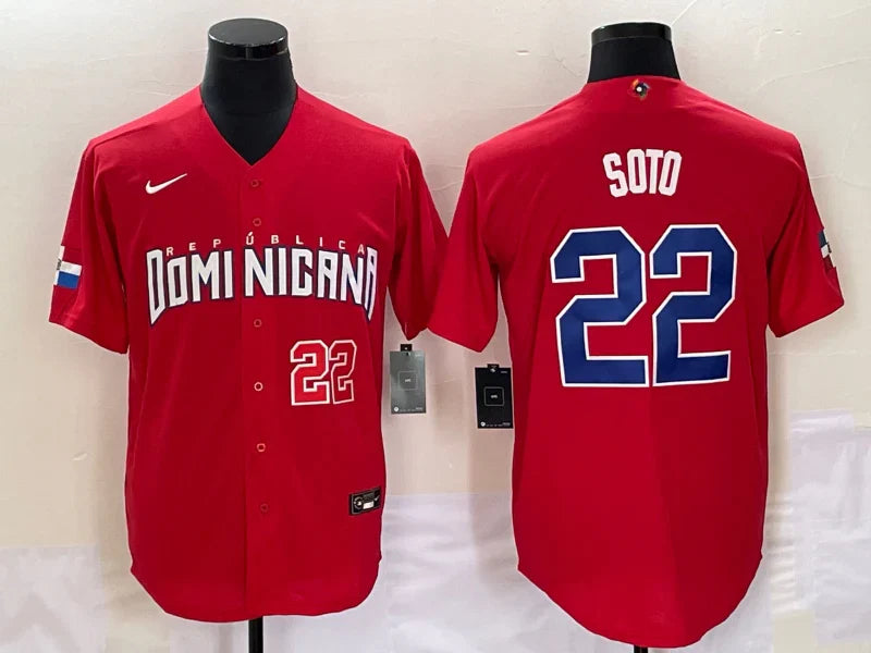 Juan Soto Dominican Republic DR jersey Nike Red product image 1, provided for visual reference and product detail review