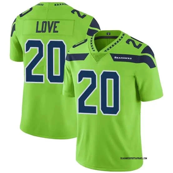 Julian Love Seattle Seahawks Official NFL Jersey Nike neon green product image 1, provided for visual reference and product
