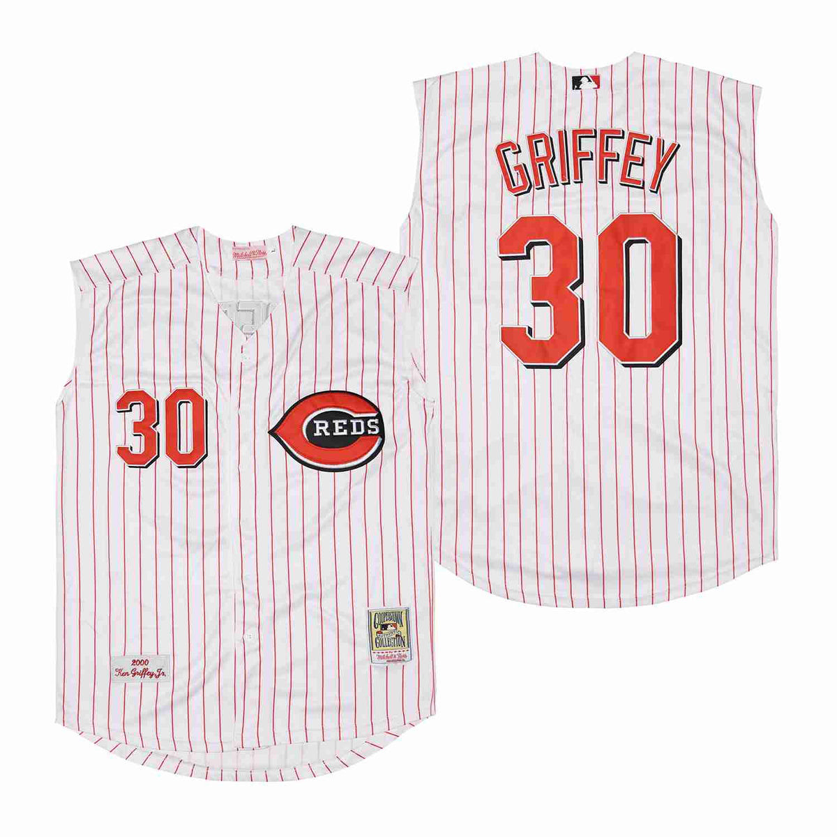 Ken Griffey Jr. Cincinnati Reds Jersey Mitchell & Ness Sleeveless Pinstripe product image 1, provided for visual reference
