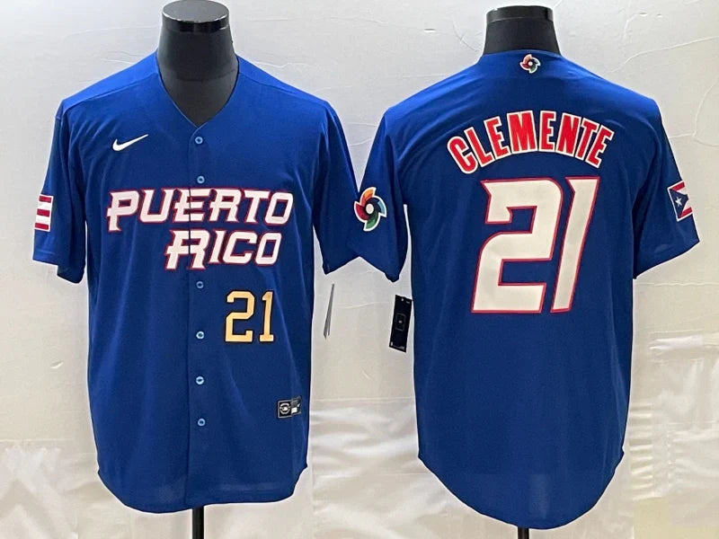 Roberto Clemente Puerto Rico jersey Nike Blue product image 1, provided for visual reference and product detail review