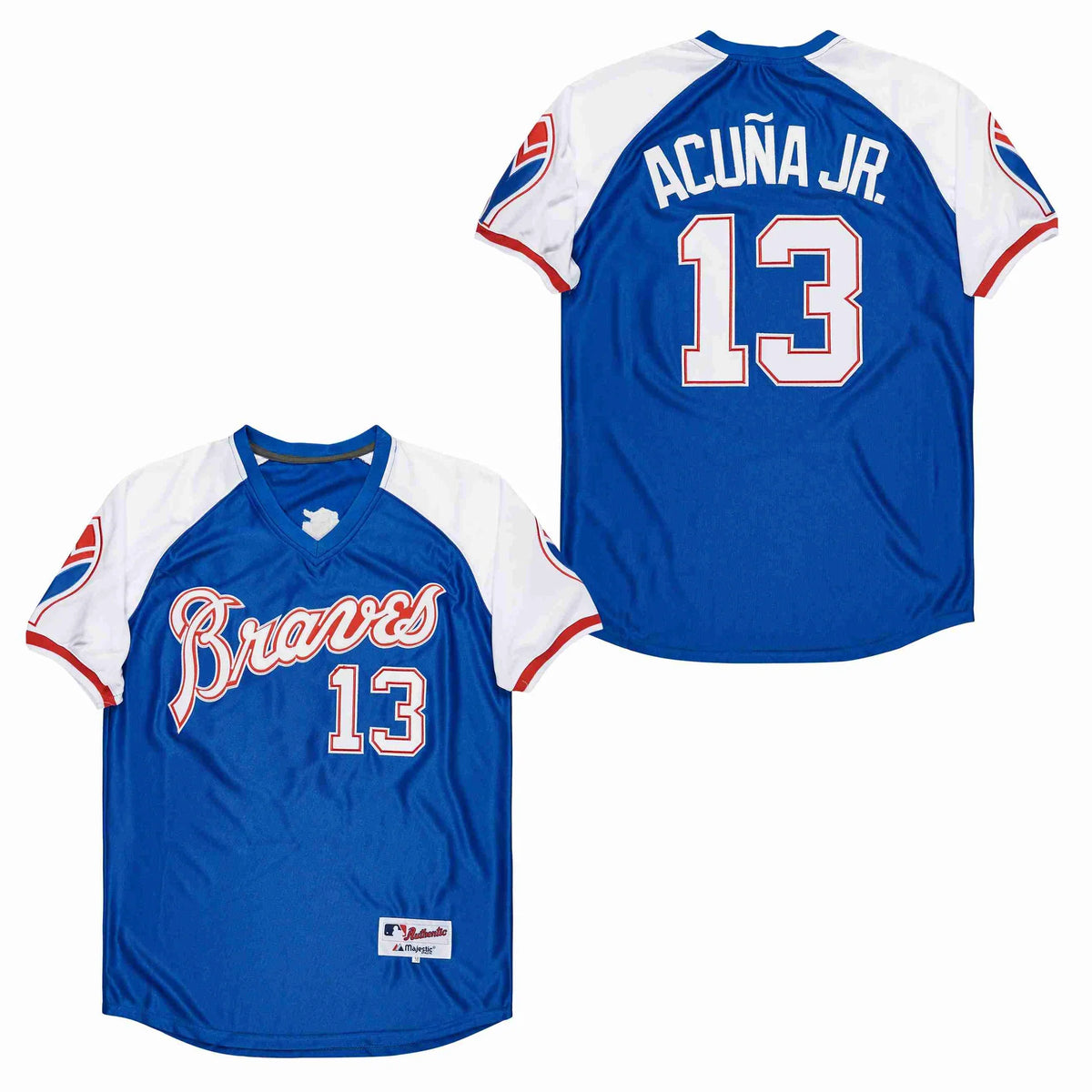 Ronald Acuña Jr. Atlanta Braves Jersey Majestic pullover product image 1, provided for visual reference and product detail