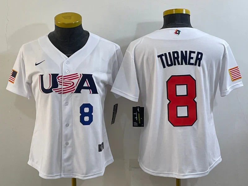 Trea Turner Team USA Baseball Jersey Nike white product image 1, provided for visual reference and product detail review