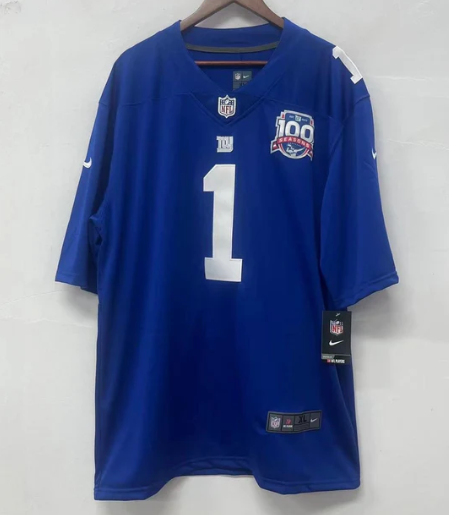 Malik Nabers New York Giants official NFL Nike Jersey blue With 100 years patch product image 2, provided for visual
