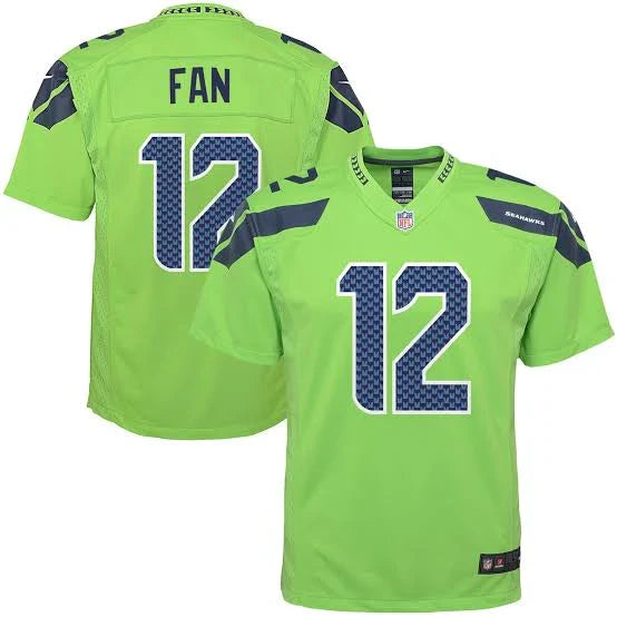 Seattle Seahawks 12 FAN Official NFL Jersey Nike neon green product image 1, provided for visual reference and product