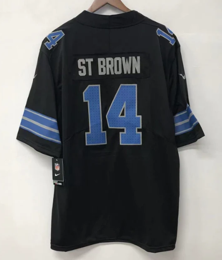 Amon-Ra St. Brown Detroit Lions Official NFL Nike Jersey black product image 1, provided for visual reference and product