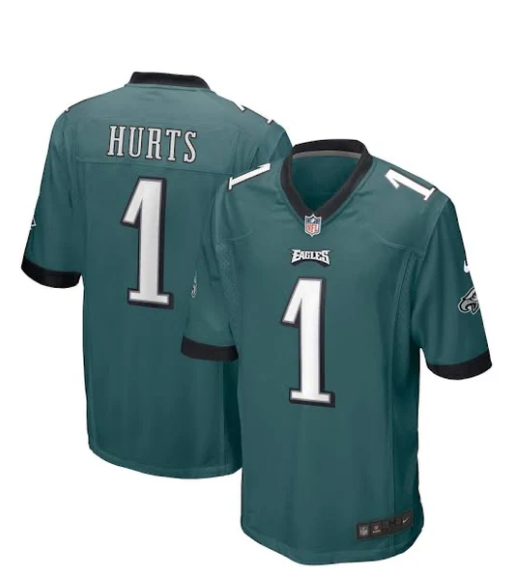 Jalen Hurts Philadelphia Eagles green NIKE Jersey product image 1, provided for visual reference and product detail review