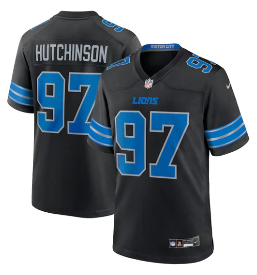 Aiden Hutchinson Detroit Lions Official NFL Nike Jersey 2024 black product image 1, provided for visual reference and