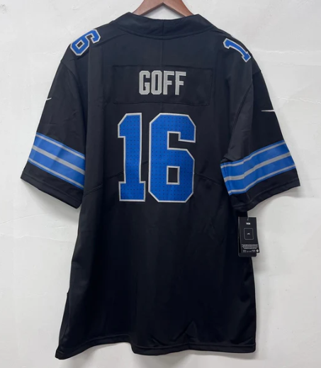 Jared Goff Detroit Lions Official NFL Nike Jersey NIKE black 2024 product image 1, provided for visual reference and product