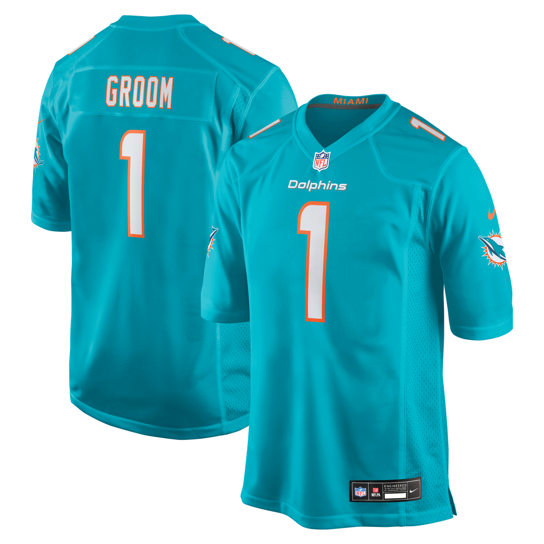 Men's Miami Dolphins Number 1 Groom Nike Aqua Game Jersey product image 1