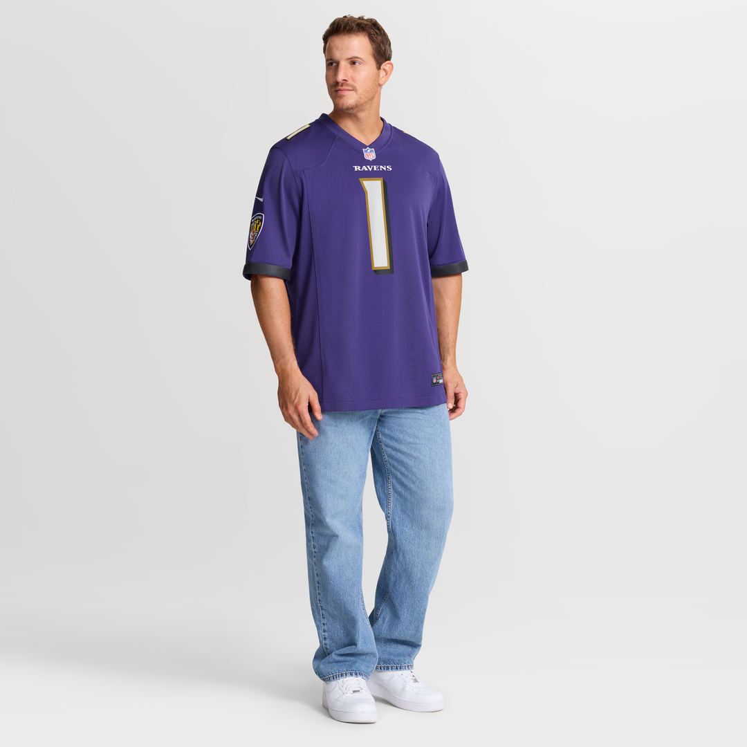 Men's Baltimore Ravens Number 1 Dad Nike Purple Game Jersey product image 7
