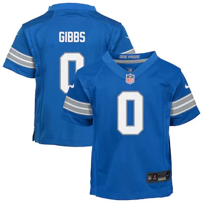 Jahmyr Gibbs YOUTH KIDS Detroit Lions Official NFL Nike Jersey blue product image 1, provided for visual reference and