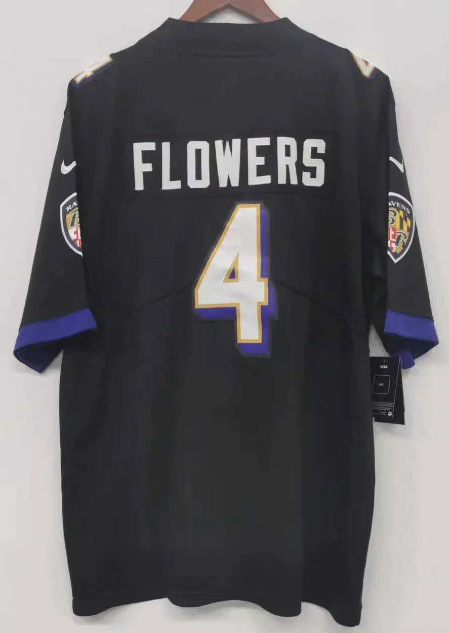 Zay Flowers Baltimore Ravens official Nike Jersey black product image 1, provided for visual reference and product detail