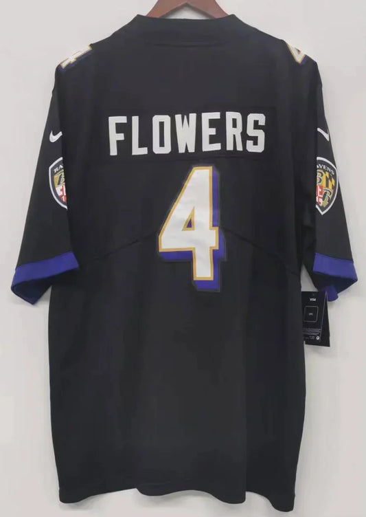 Zay Flowers Baltimore Ravens official Nike Jersey black product image 1, provided for visual reference and product detail