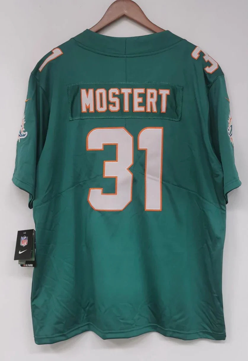 Raheem Mostert Miami Dolphins official Nike Jersey product image 1, provided for visual reference and product detail review