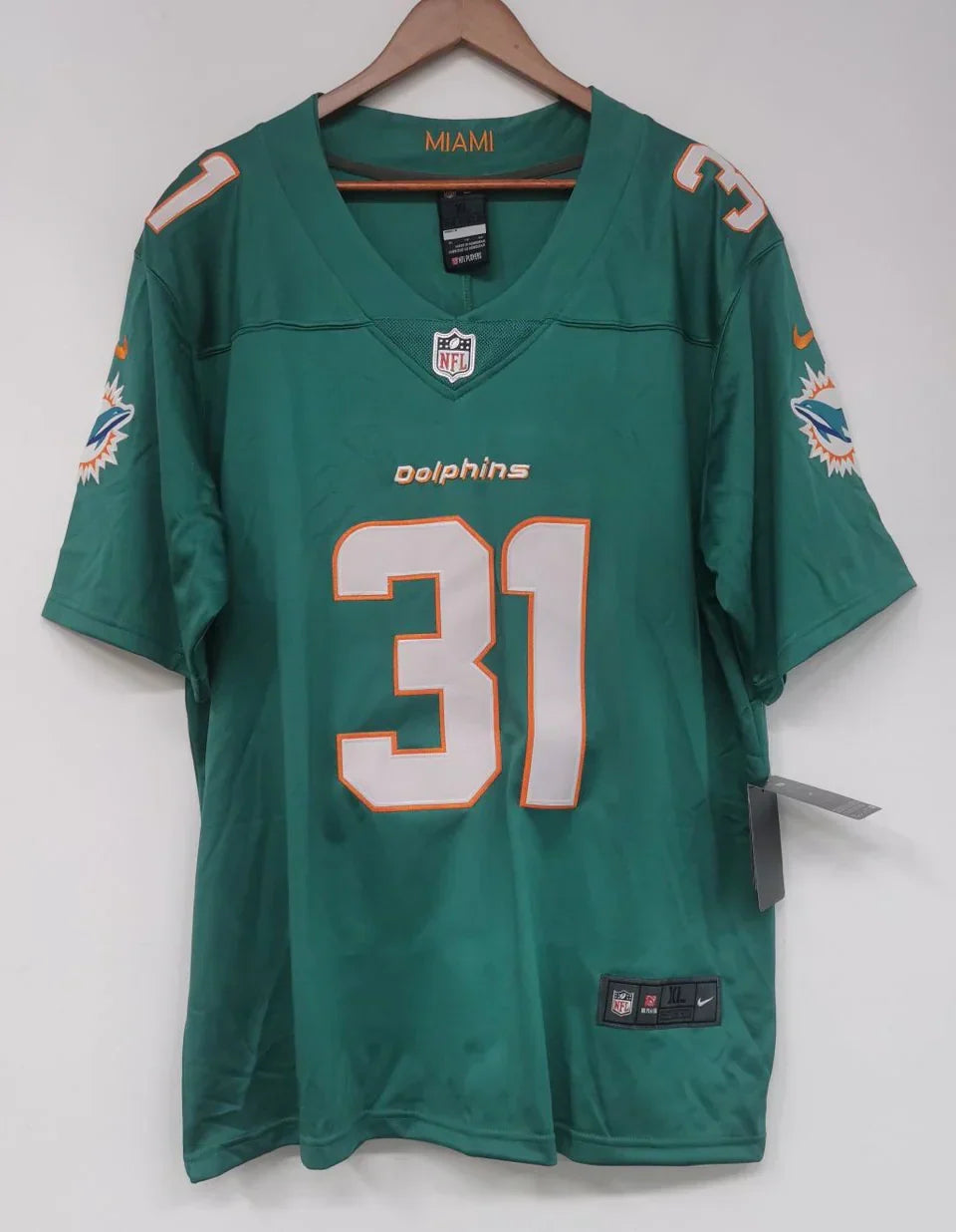 Raheem Mostert Miami Dolphins official Nike Jersey product image 2, provided for visual reference and product detail review