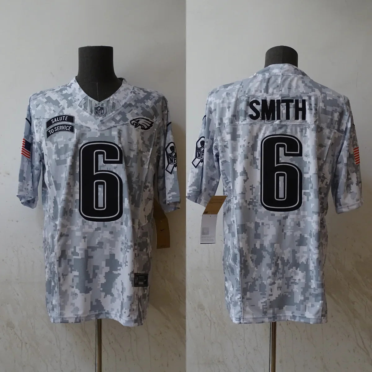 DaVonta Smith Philadelphia Eagles Nike 2024 NFL Salute to Service Jersey product image 1, provided for visual reference and