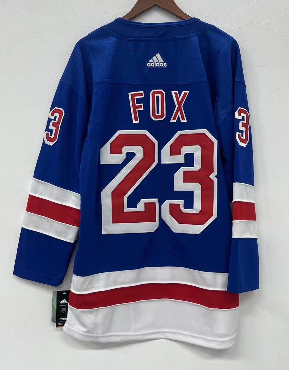 Adam Fox New York Rangers Jersey Blue product image 1, provided for visual reference and product detail review