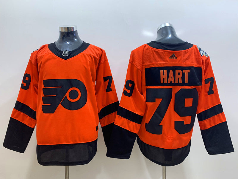 Carter Hart Philadelphia Flyers Jersey Black Orange product image 1, provided for visual reference and product detail review