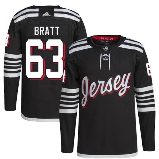 Jesper Bratt New Jersey Devils Official NHL Adidas Jersey black product image 1, provided for visual reference and product
