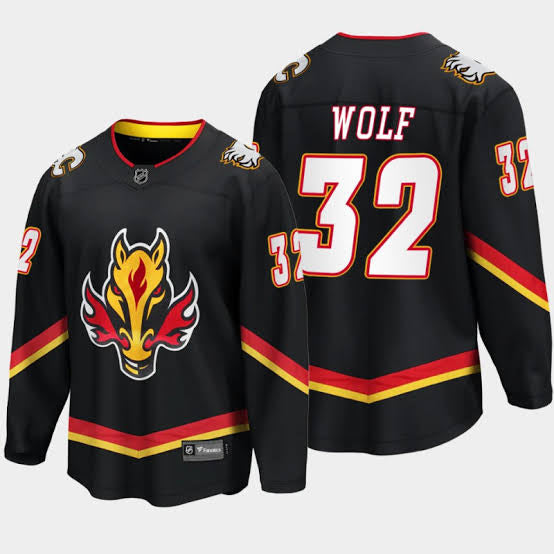 Dustin Wolf Calgary Flames Official NHL Adidas Jersey black product image 1, provided for visual reference and product