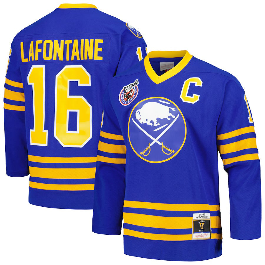 Pat LaFontaine Buffalo Sabres Jersey Mitchell & Ness product image 1, provided for visual reference and product detail review