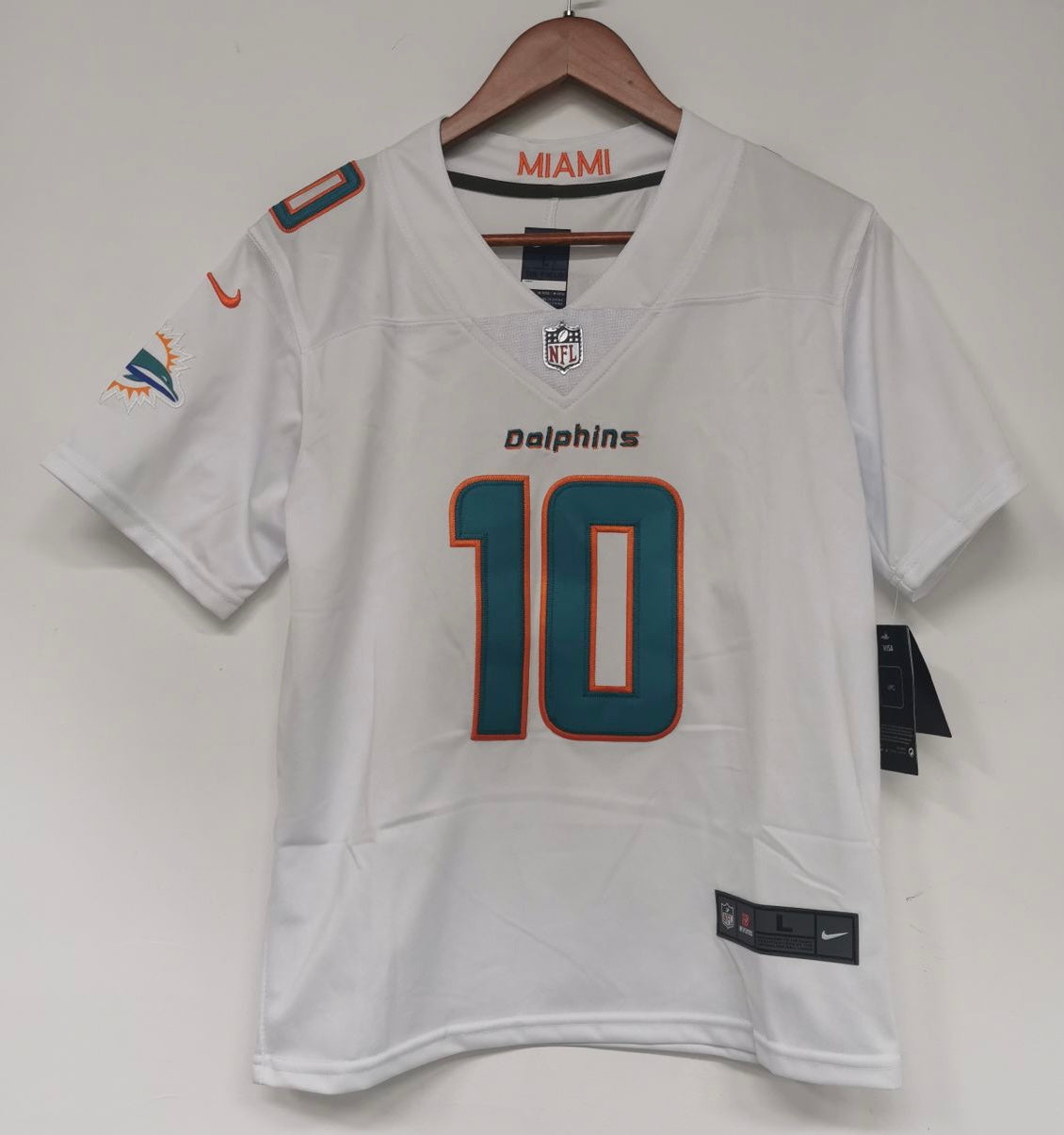 Tyreek Hill Miami Dolphins YOUTH Jersey white product image 2, provided for visual reference and product detail review
