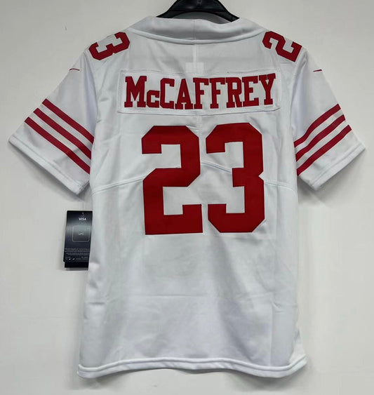Christian McCaffrey San Francisco 49ers YOUTH Jersey white product image 1, provided for visual reference and product detail