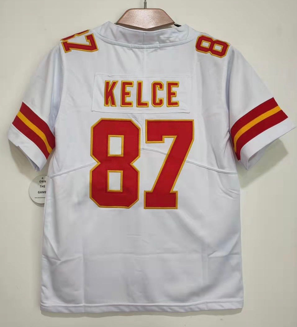 Travis Kelce YOUTH Kansas City Chiefs Jersey white product image 1, provided for visual reference and product detail review