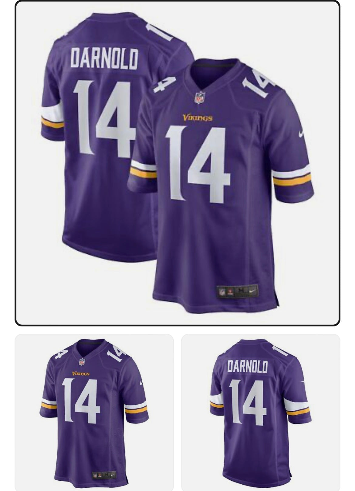 Sam Darnold YOUTH KIDS Minnesota Vikings Official NFL Jersey product image 1, provided for visual reference and product