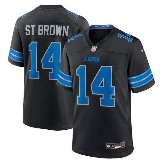 Amon-Ra ST Brown YOUTH KIDS Detroitk Lions Official NFL Nike Jersey black product image 1, provided for visual reference and