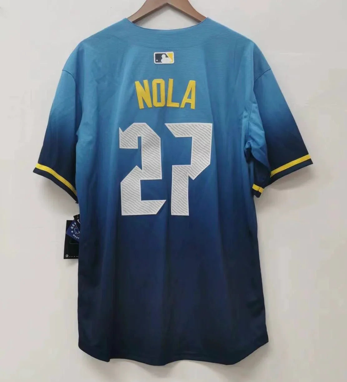 Aaron Nola Philadelphia Phillies Blue City Connect MLB Limited Jersey product image 1, provided for visual reference and
