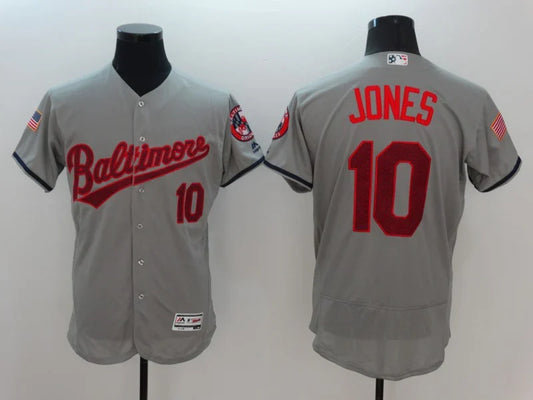 Adam Jones Baltimore Orioles jersey Majestic gray product image 1, provided for visual reference and product detail review