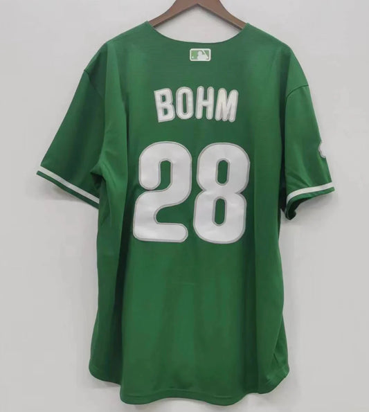 Alec Bohm Philadelphia Phillies Green St. Patrick’s Day Jersey product image 1, provided for visual reference and product