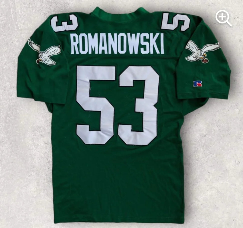 Bill Romanowski Philadelphia Eagles NFL Mitchell & Ness Jersey Green product image 1, provided for visual reference and