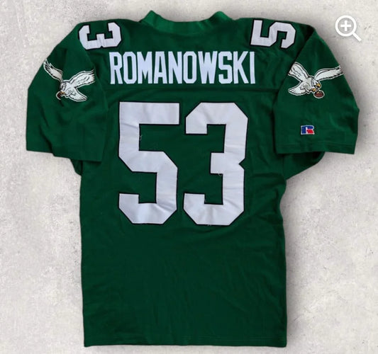 Bill Romanowski Philadelphia Eagles NFL Mitchell & Ness Jersey Green product image 1, provided for visual reference and