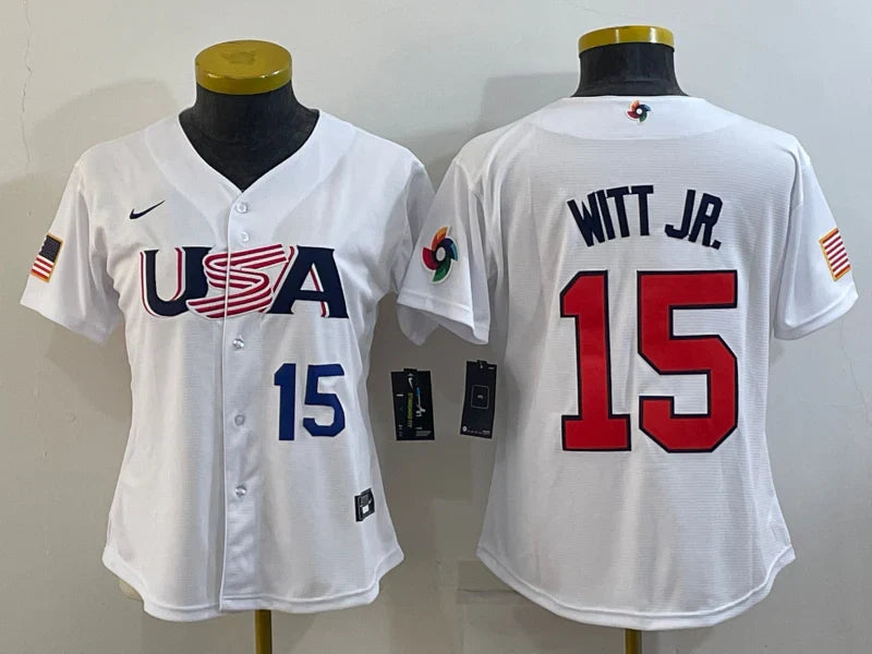 Bobby Witt Jr. Team USA Baseball Jersey Nike white product image 1, provided for visual reference and product detail review