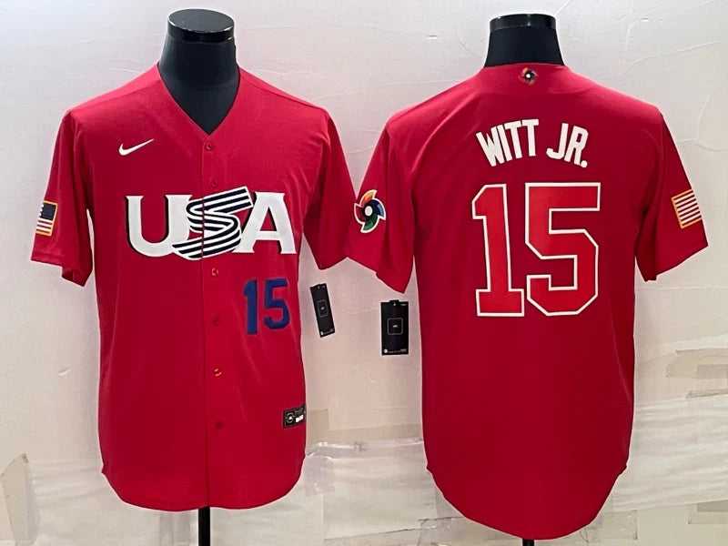 Bobby Witt Jr. Team USA Baseball Jersey Nike red product image 1, provided for visual reference and product detail review