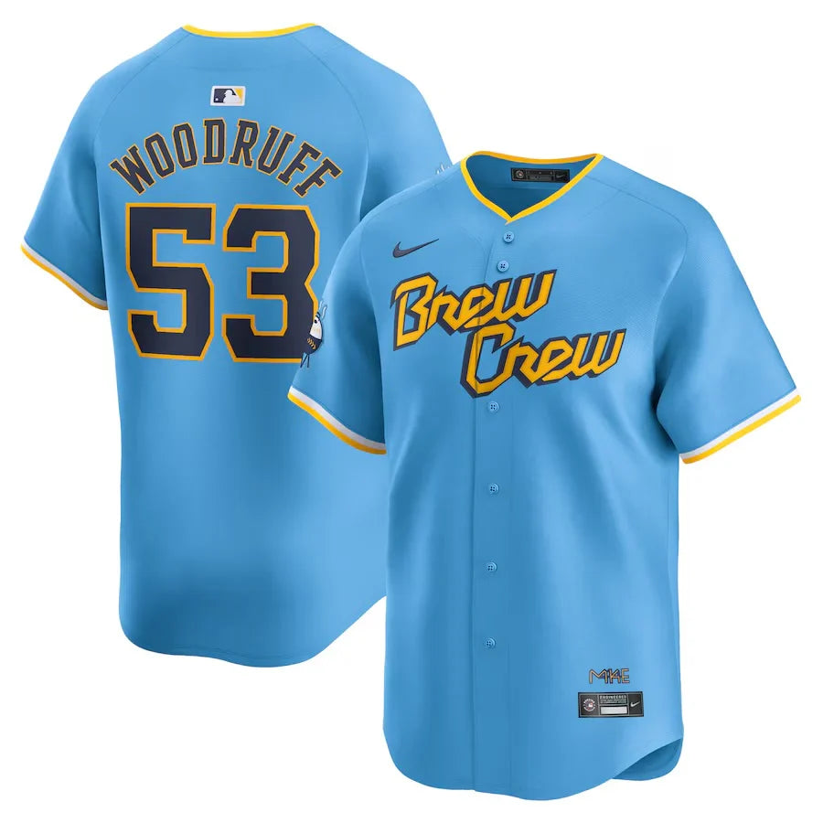 Brandon Woodruff #53 Milwaukee Brewers Official MLB City Connect Jersey product image 1, provided for visual reference and