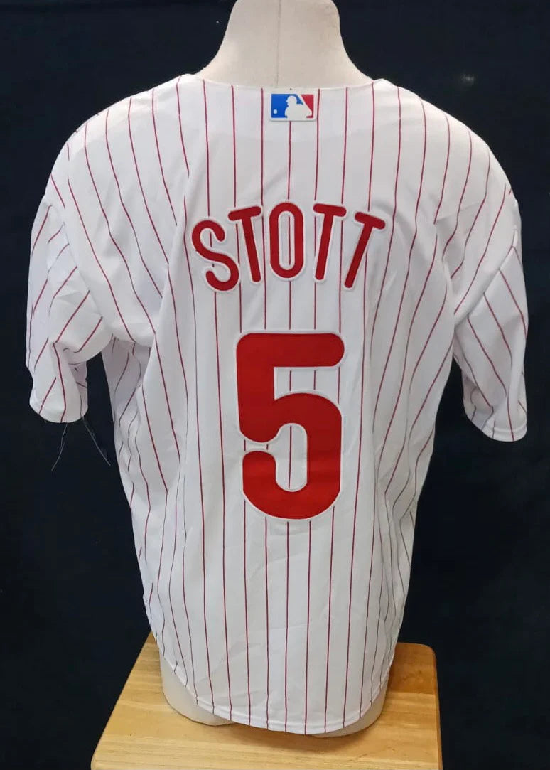 Bryson Stott Philadelphia Phillies Jersey white pinstripes product image 1, provided for visual reference and product detail