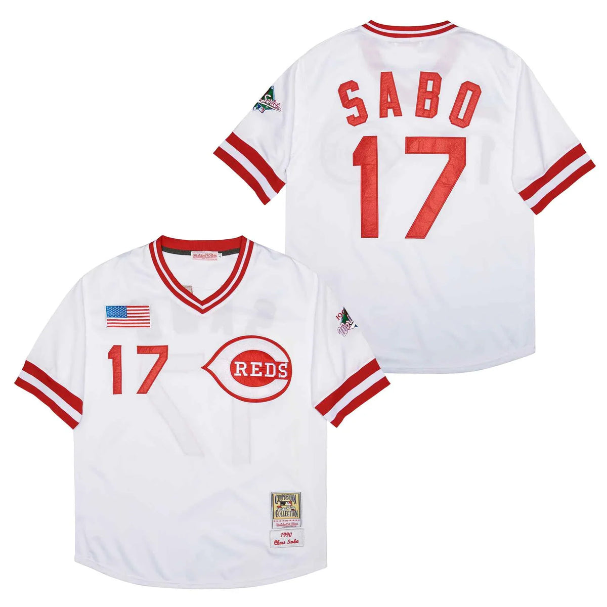 Chris Sabo Cincinnati Reds Jersey Mitchell & Ness White product image 1, provided for visual reference and product detail