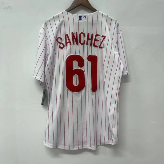 Christopher Sanchez Philadelphia Phillies Jersey white pinstripes Nike product image 1, provided for visual reference and