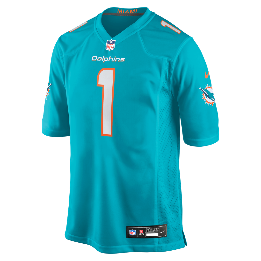 Men's Miami Dolphins Number 1 Groom Nike Aqua Game Jersey product image 2