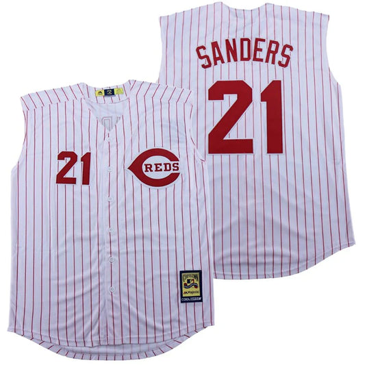 Deion Sanders Cincinnati Reds Jersey Mitchell & Ness White Pinstripe Sleeveless product image 1, provided for visual
